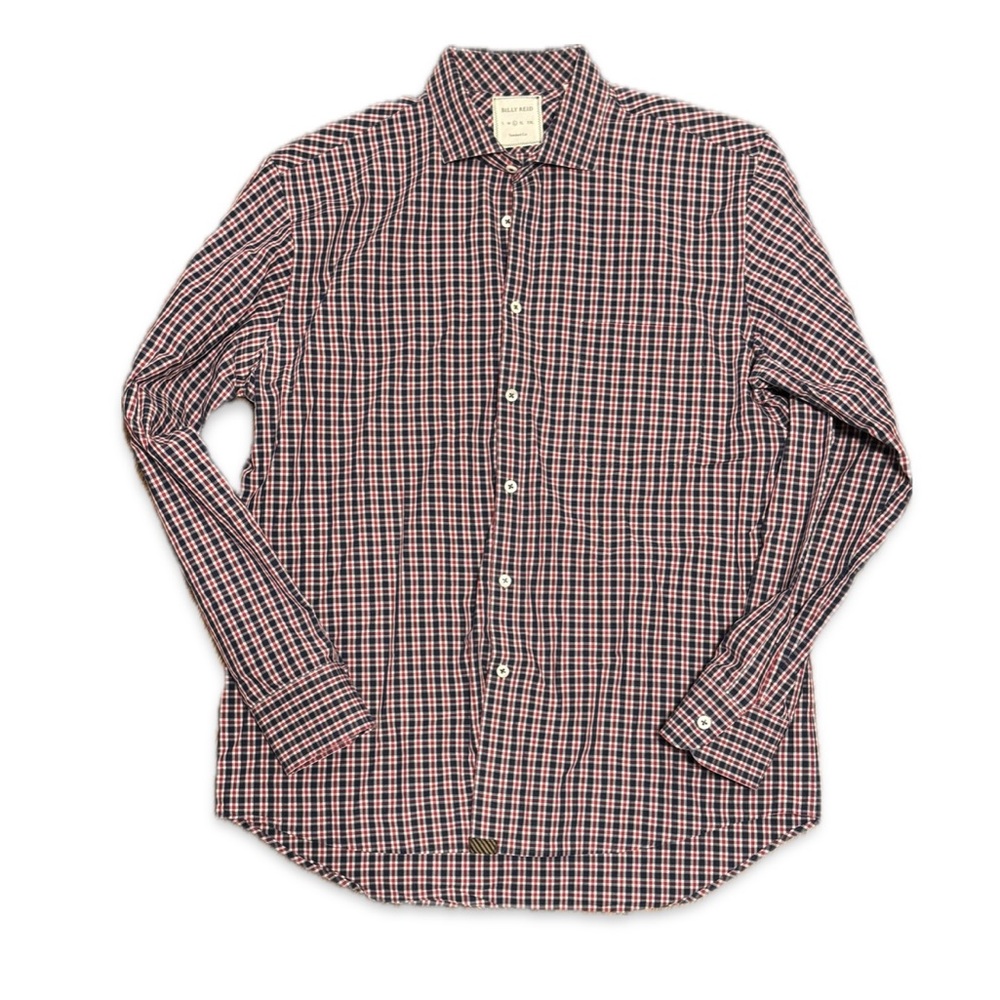 Billy Reid Plaid Check Dress Shirt in Red/Blue Size L EUC